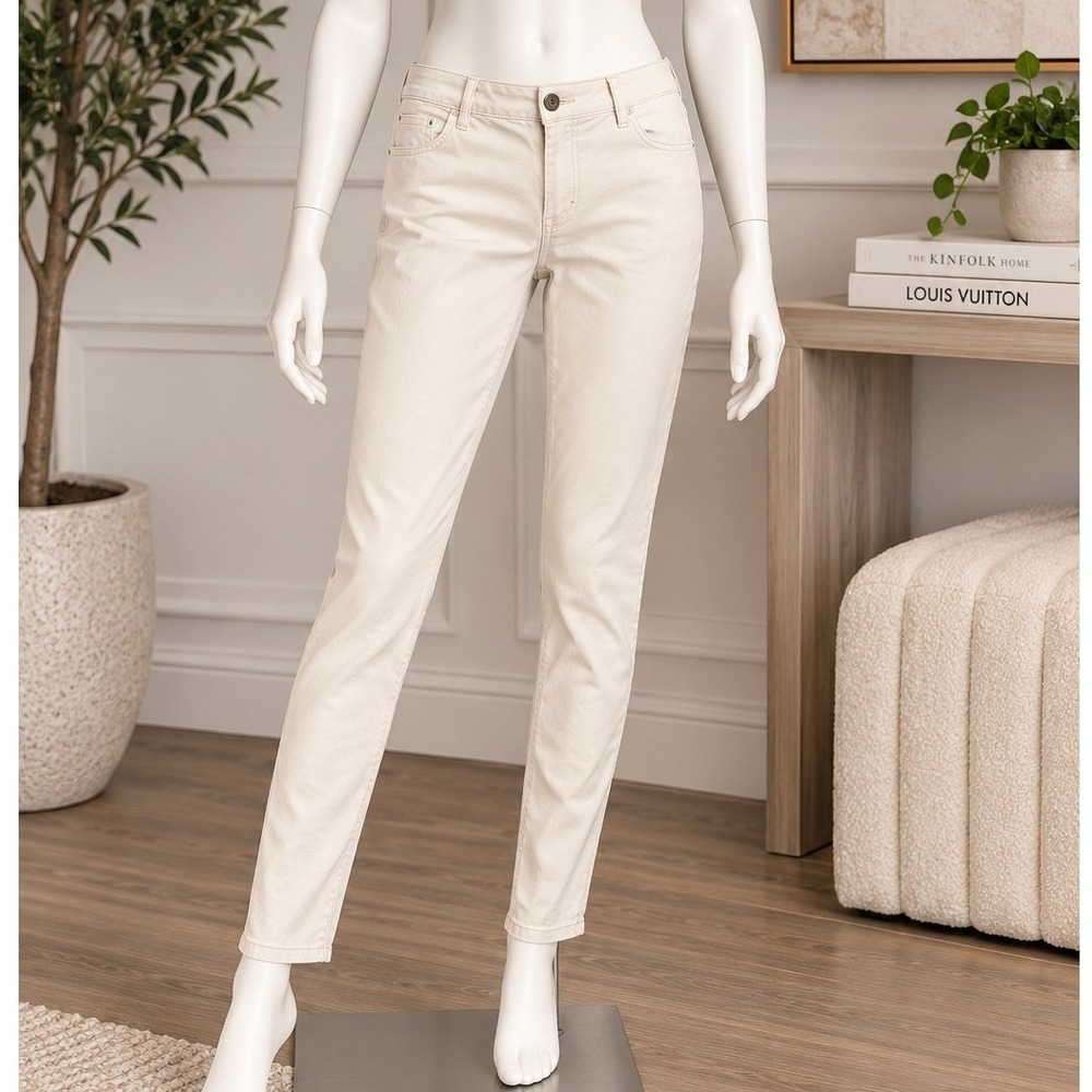 Cache Womens Pants Slim Leg Off White Cream Solid Size 4
